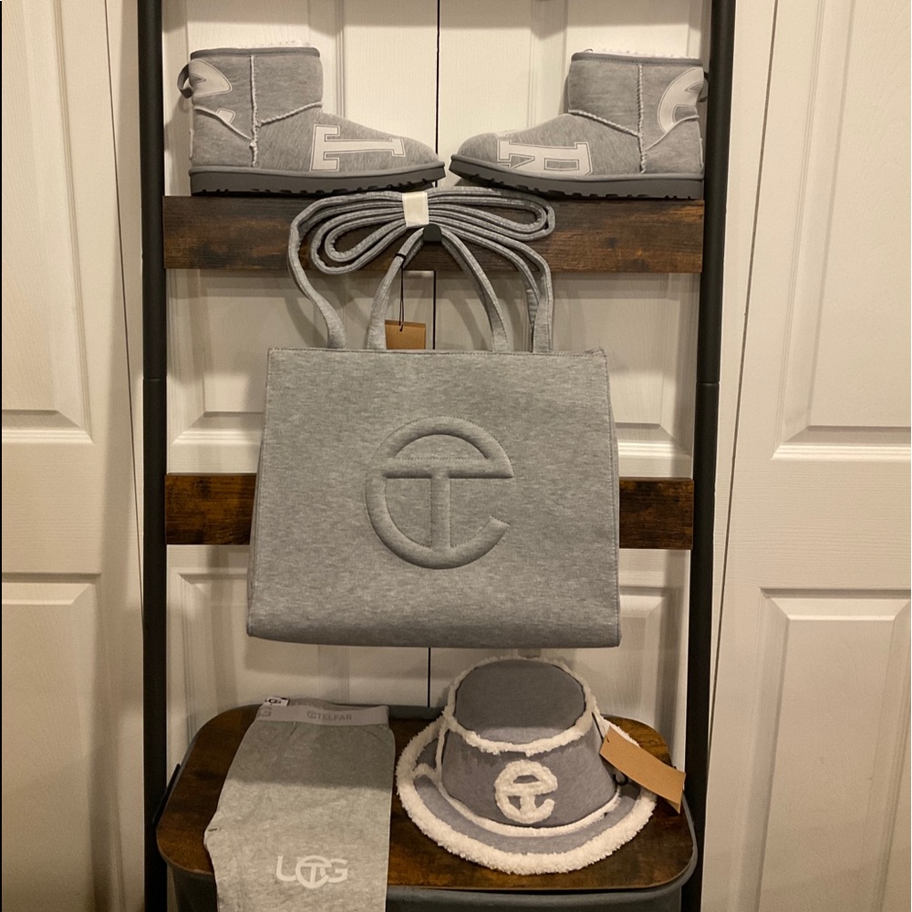 🆕UGG X TELFAR GREY & WHITE FLEECE/SHEARLING BUCKET HAT SIZE S/M